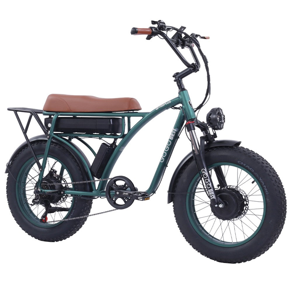GOGOBEST GF750 Plus Electric Retro Bike 20*4.0 inch Fat Tires 1000W*2 Motor 50km/h Max Speed 48V 17.5Ah Battery Front and Rear Hydraulic Brakes Shimano 7-Speed Gears - Green
