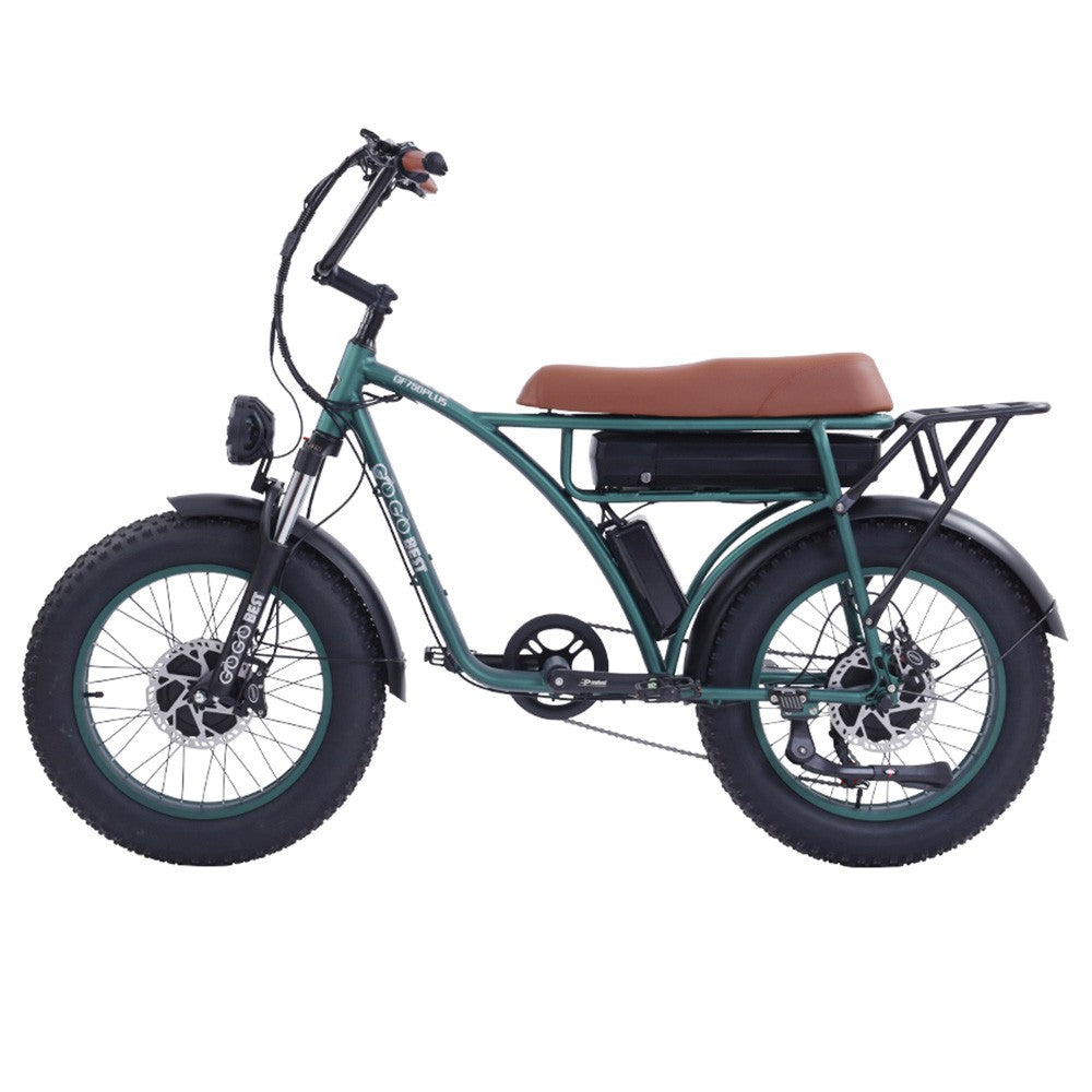 GOGOBEST GF750 Plus Electric Retro Bike 20*4.0 inch Fat Tires 1000W*2 Motor 50km/h Max Speed 48V 17.5Ah Battery Front and Rear Hydraulic Brakes Shimano 7-Speed Gears - Green