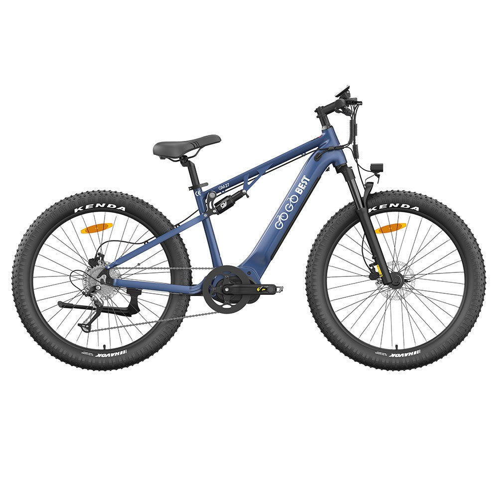 GOGOBEST GM27 Electric Bike 27.5*3.0 Inch Fat Tires 48V 350W Mid Motor 25Km/h Max Speed 10Ah Battery 50KM Max Range Dual Hydraulic Disc Brake - Blue