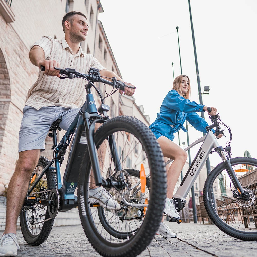 GOGOBEST GM27 Electric Bike 27.5*3.0 Inch Fat Tires 48V 350W Mid Motor 25Km/h Max Speed 10Ah Battery 50KM Max Range Dual Hydraulic Disc Brake - Blue