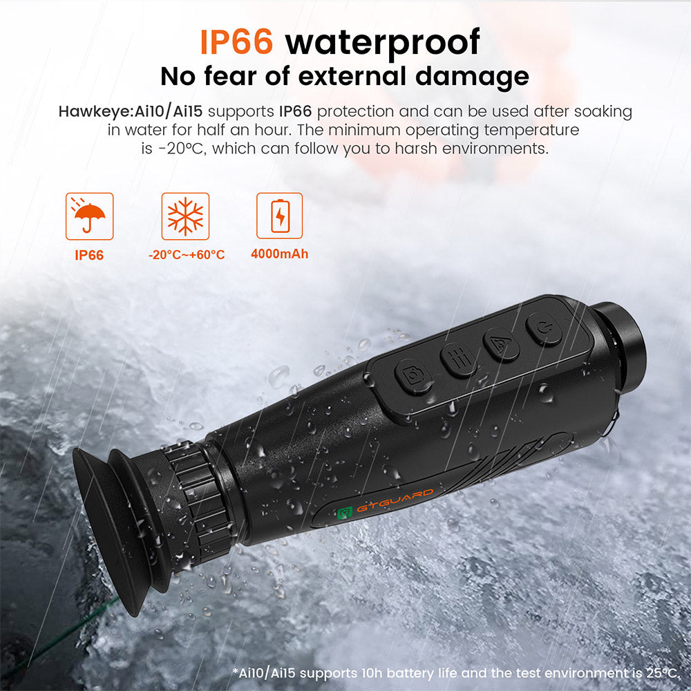 GTGUARD AI15 Thermal Imaging Night Vision Monocular, 60Hz Screen Refresh Rate, 1-8x Digital Zoom, 384*288 Resolution, IP66 Waterproof, Built-in 32GB Storage, 5 Image Mode, 4000mAh Battery