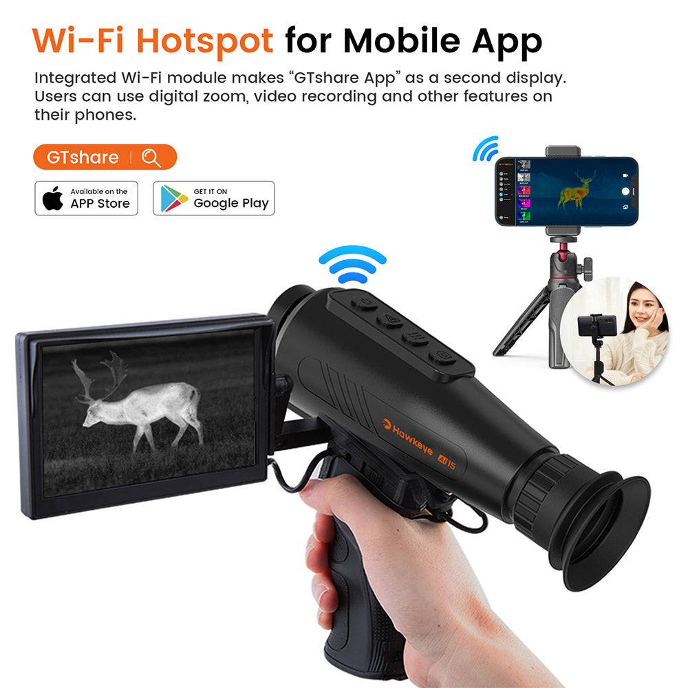 GTGUARD AI15 Thermal Imaging Night Vision Monocular, 60Hz Screen Refresh Rate, 1-8x Digital Zoom, 384*288 Resolution, IP66 Waterproof, Built-in 32GB Storage, 5 Image Mode, 4000mAh Battery