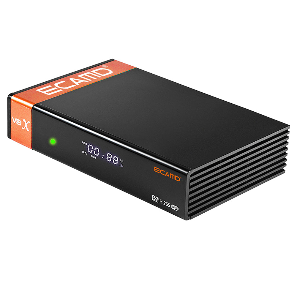 GTMEDIA ECAMD V8X LA DVB-S/S2/S2X Set Top Box, Support MU3 IKS, Built-in 2.4G WiFi, H.265 Digital TV Signal Receiver, SCART OUT CA Card Slot, 1*LNB IN 1*HDMI 1*AV OUT 1*USB 1*RJ45 1*RS232 - EU
