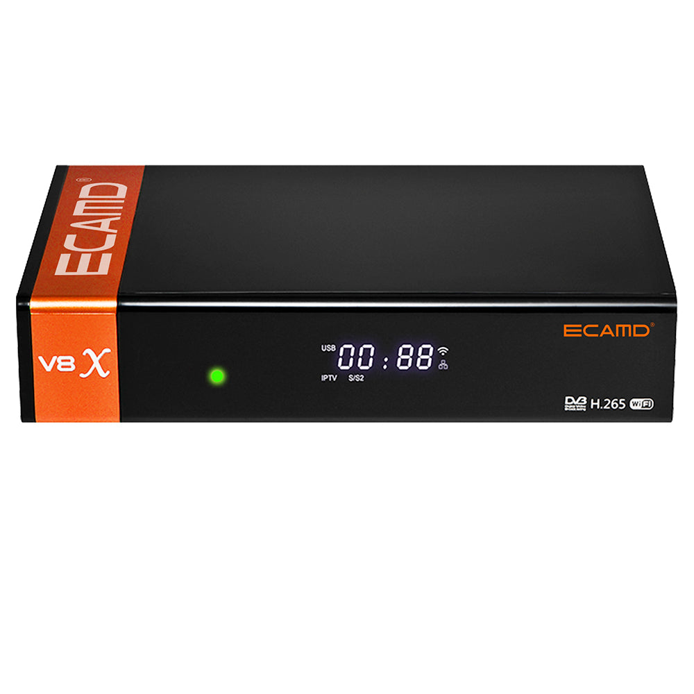 GTMEDIA ECAMD V8X LA DVB-S/S2/S2X Set Top Box, Support MU3 IKS, Built-in 2.4G WiFi, H.265 Digital TV Signal Receiver, SCART OUT CA Card Slot, 1*LNB IN 1*HDMI 1*AV OUT 1*USB 1*RJ45 1*RS232 - EU