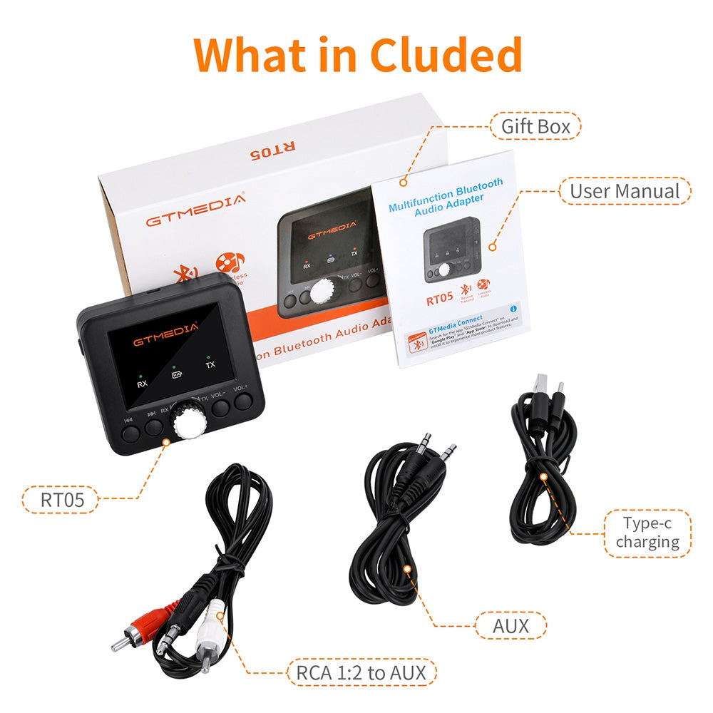 GTMEDIA RT05 Bluetooth 5.2 Audio Adapter Audio Receiver Transmitter