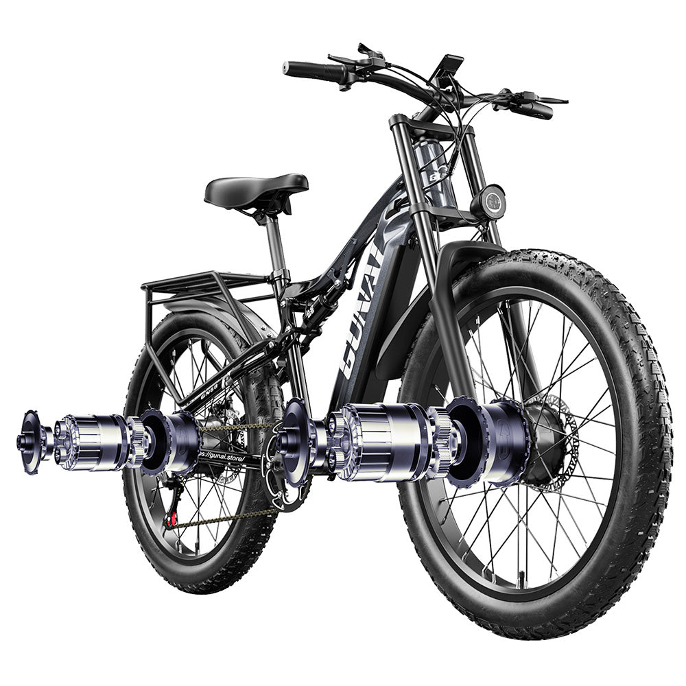 GUNAI GN68 Electric Bike, 2*1000 Motor, 48V 17.5Ah Battery, 26*3.0-inch Fat Tires, 50km/h Max Speed, 60miles Max Range, Shimano 7 Speed, Mechanical Disc Brake