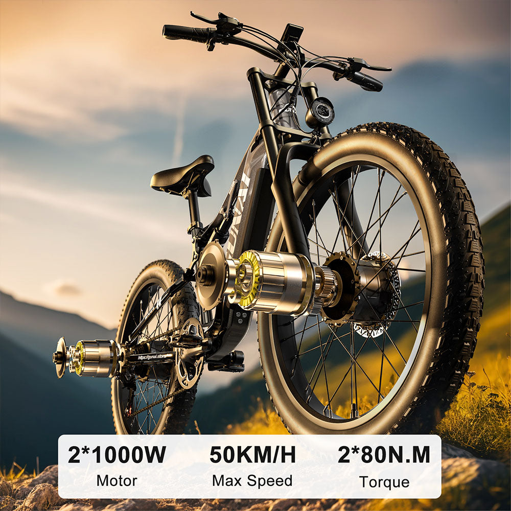GUNAI GN68 Electric Bike, 2*1000 Motor, 48V 17.5Ah Battery, 26*3.0-inch Fat Tires, 50km/h Max Speed, 60miles Max Range, Shimano 7 Speed, Mechanical Disc Brake