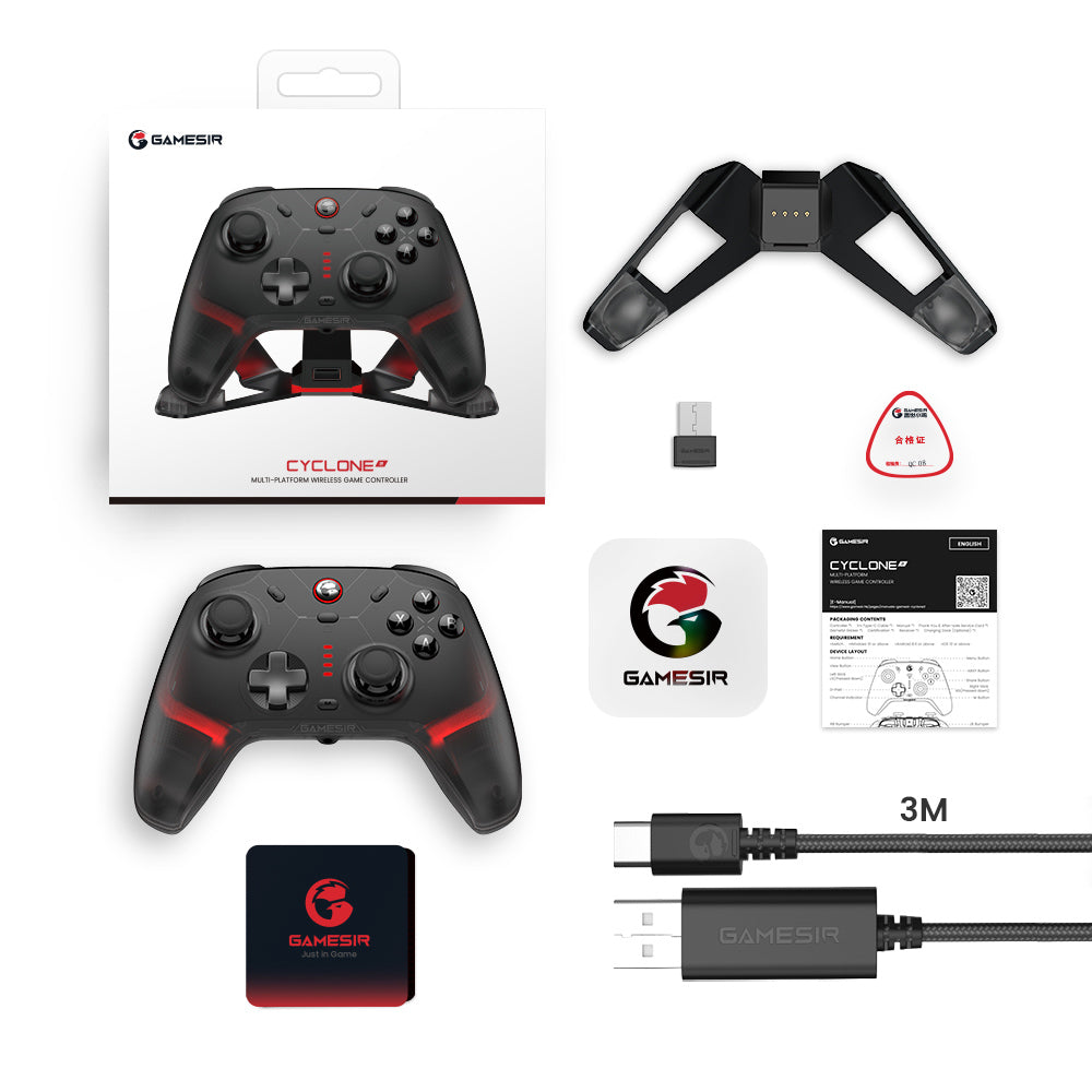 GameSir Cyclone 2 Game Controller with Charging Dock, Tri-mode Connection, Compatible with PC / Steam / Android / iOS / Switch, Mag-Res TMR Sticks, 3 Trigger Modes, Rumble Motors, RGB Lights - Black, Bundle Edition