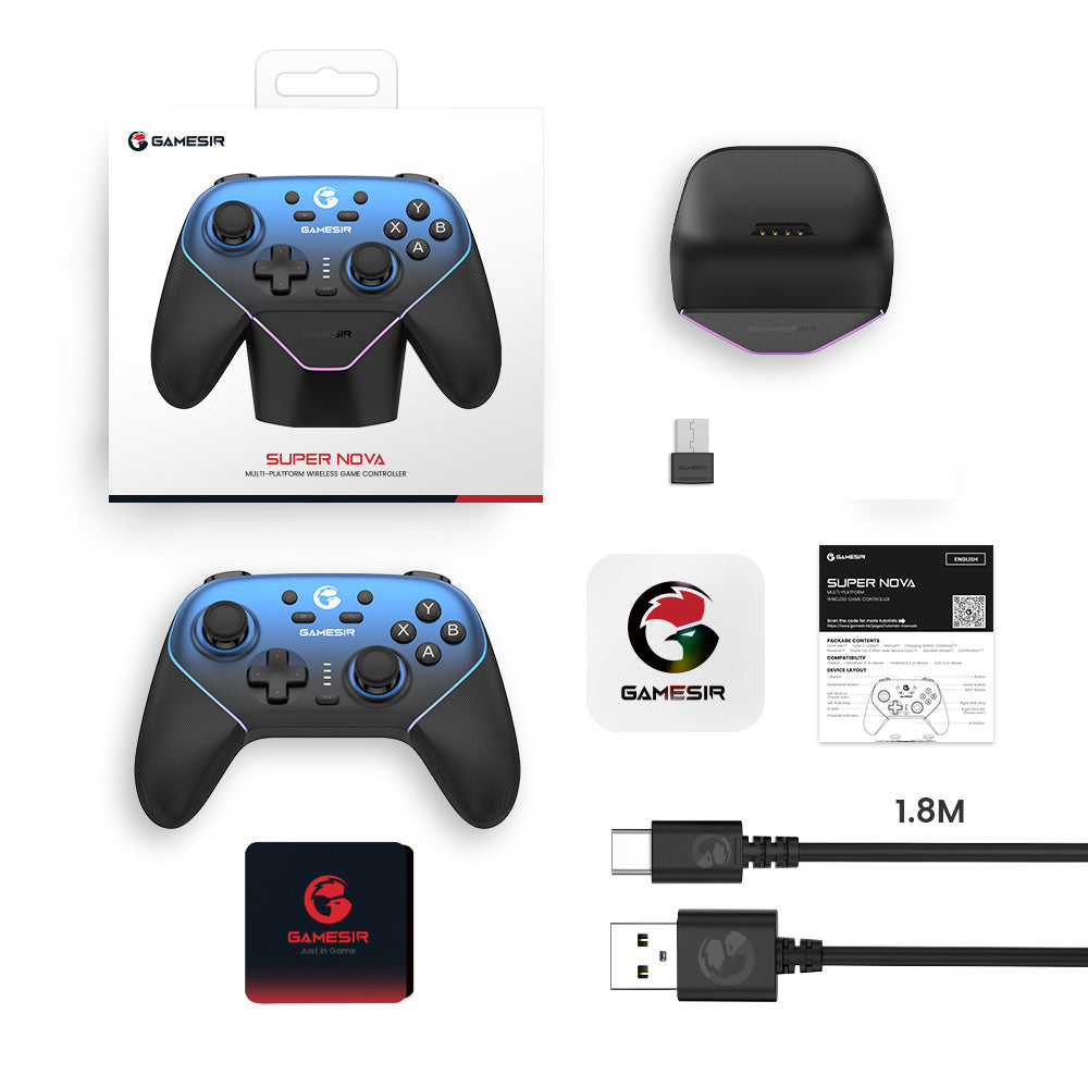 GameSir Super Nova Gaming Controller, Hall Effect Stick & Trigger, Detachable Faceplate, RGB Lighting, Compatible with PC / Android / iOS / Switch - Blue