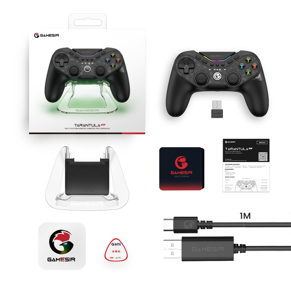 GameSir Tarantula Pro Gaming Controller with Charging Dock for Black Myth Wukong, Wired/Bluetooth/Wireless Connection, Mag-Res TMR Sticks, Gyroscope & NFC Supported, RGB Lights, Compatible with PC/Switch/iOS/Android/Steam - Bundle Edition