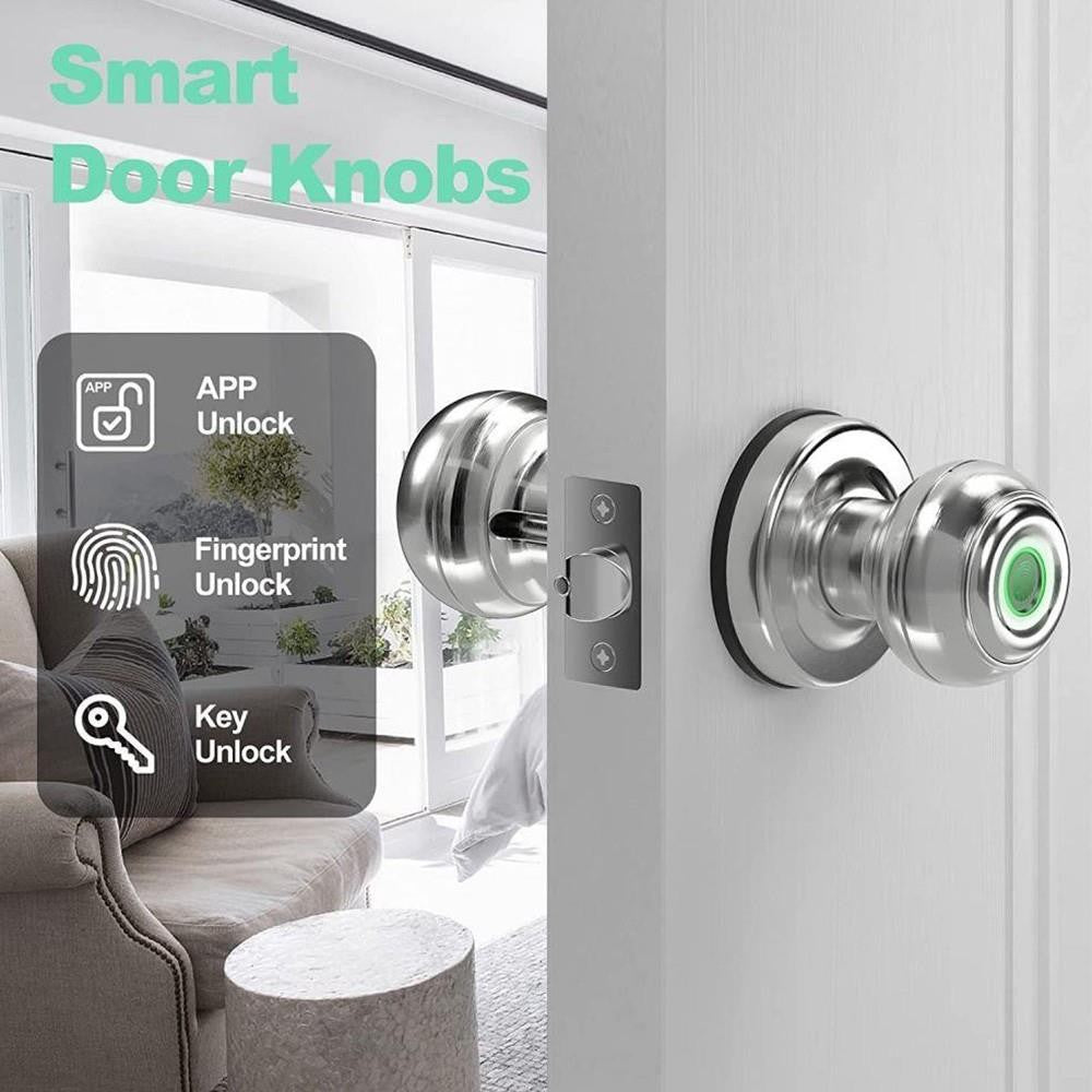 Geek Chef GeekTale K01-05 Smart Door Knob, Biometric Fingerprint Door Lock, App Control, Emergency Backup Keys - Silver