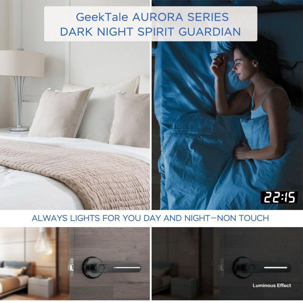 Geek Chef GeekTale L-B01 Fingerprint Door Lock with Handle, Biometric Smart Keyless Door Knob, Fit Left and Right Open Door