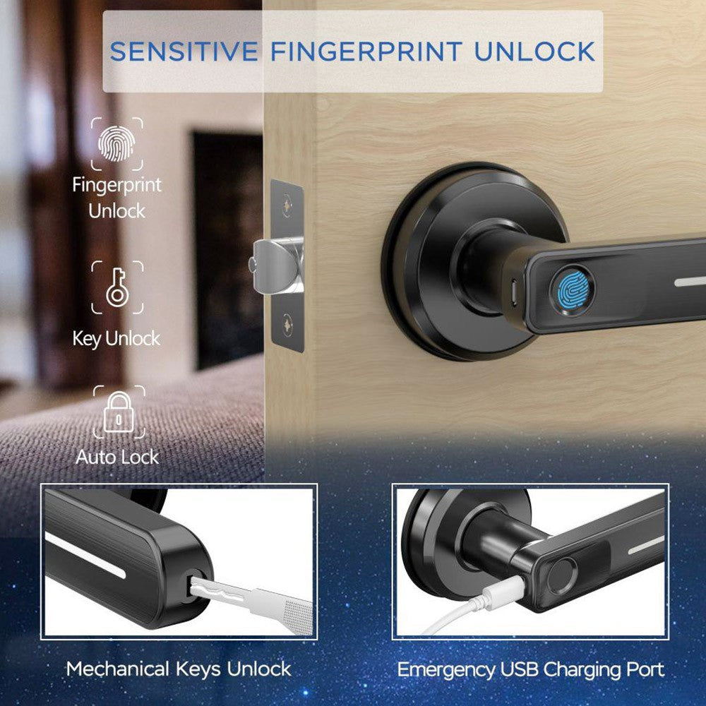 Geek Chef GeekTale L-B01 Fingerprint Door Lock with Handle, Biometric Smart Keyless Door Knob, Fit Left and Right Open Door