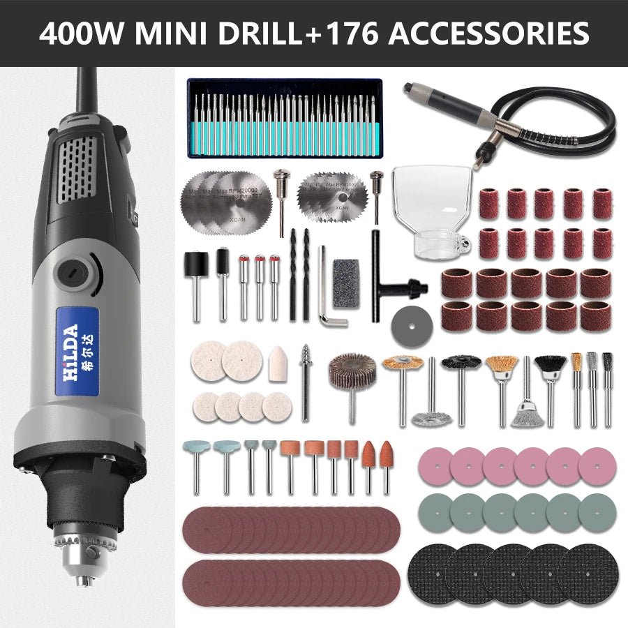 HILDA Electric Drill Mini Engraver Rotary Tool 200/400W Mini Drill 6 Position Rotary Tools Mini Grinding Machine
