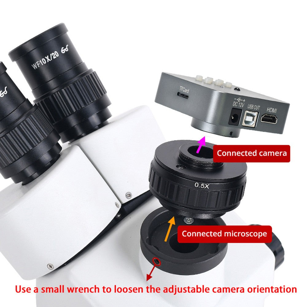 HAYEAR 0.5X C-Mount Lens Adapter, Microscope Camera Connector, Focus Adjustable, Trinocular Stereo Micro