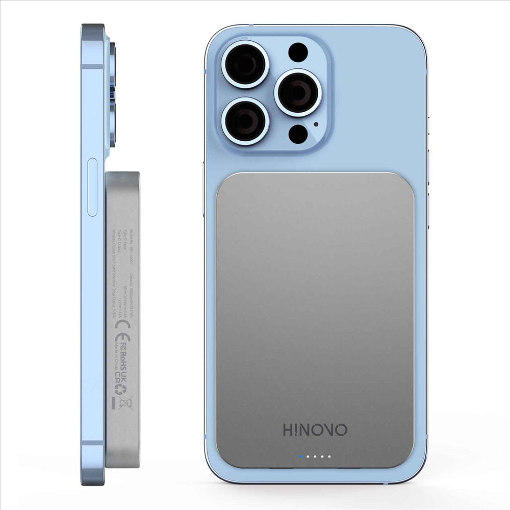 HINOVO MB1-10000 Wireless Portable Charger 10000mAh Magnetic Power Bank Wireless Magnetic Juice Battery Pack, Compatible with MagSafe Magnetic Phone Case, Wireless Charging Battery Pack for iPhone 14/13/12 Series Fast-Charging Ultra Slim & Light