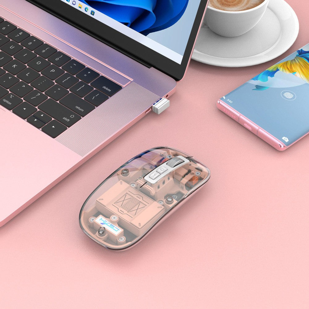 HXSJ T900 2.4G & Bluetooth Wireless Mouse 800-2400 DPI Adjustable RGB Light Mute Click - Pink