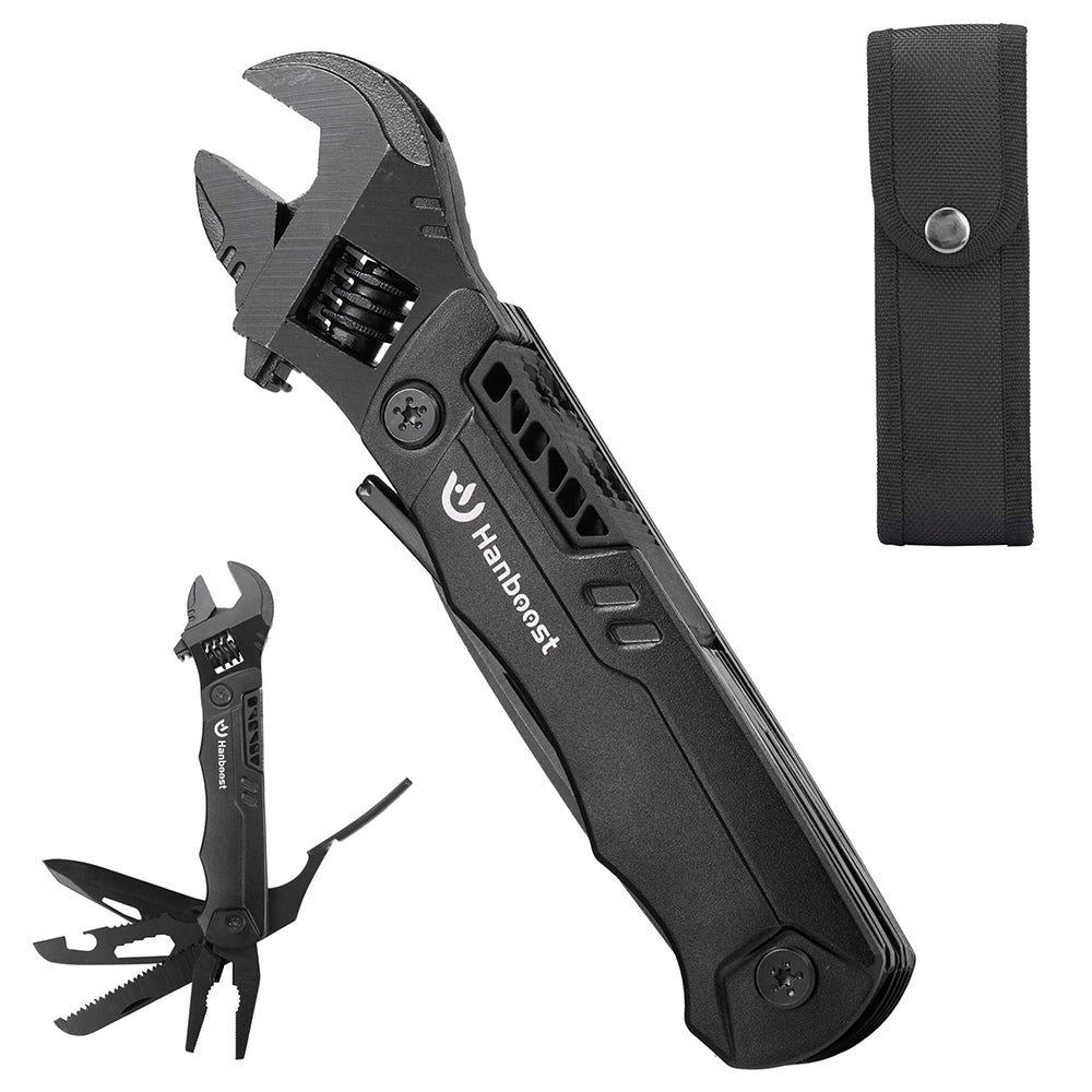 Hanboost M2 19 In 1 Multitool Wrench, Multipurpose Camping Gear, Pocket Size EDC Gadget, Adjustable Wrench with Pliers, Wire Cutter, Cutting Saw, Bottle Opener for Maintenance, Camping and DIY, Gift