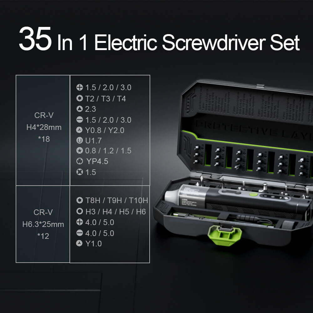 Hanboost ES01 35 In 1 Electric Screwdriver Set, Cordless Precision Tool with Magnetic Bits, Manual and Electric Modes, 4 Torque, 4 LED, for PC/ Phone/ Camera/ Laptop/ Watch/ Drone Repairs