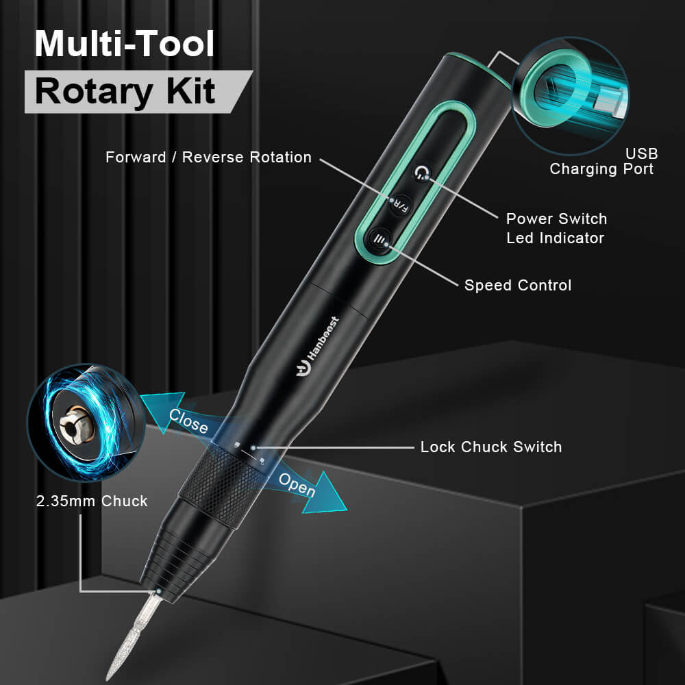 Hanboost S2 Electric Rotary Tool Kits with 54pcs Accessories, 6 Speed Adjustment, 30000RPM Motor, Low Noise, for Light DIY Projects and Precision Work