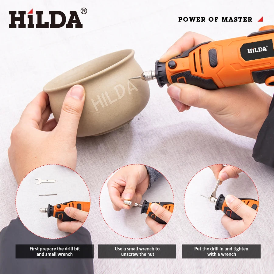 Taladro eléctrico grabador HILDA, máquina herramienta rotativa Dremel con eje flexible, nuevo estilo, minitaladro de velocidad variable