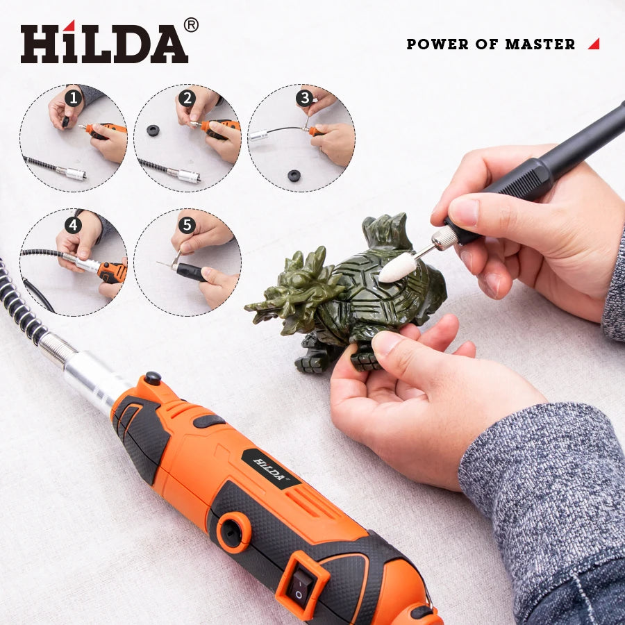 Taladro eléctrico grabador HILDA, máquina herramienta rotativa Dremel con eje flexible, nuevo estilo, minitaladro de velocidad variable