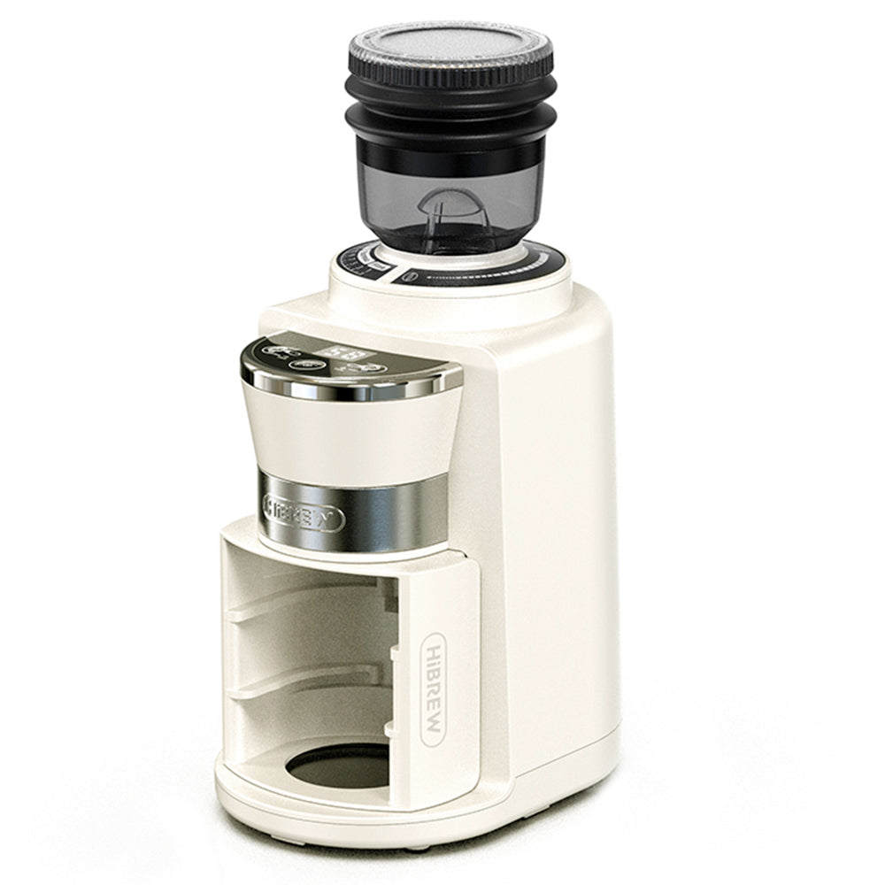 HiBREW G3A Coffee Grinder, 40mm Conical Burr, Air Blower, 31-gear Scale, Memory & Antistatic Function, Manual & Automatic, Visual Bean Storage Beige