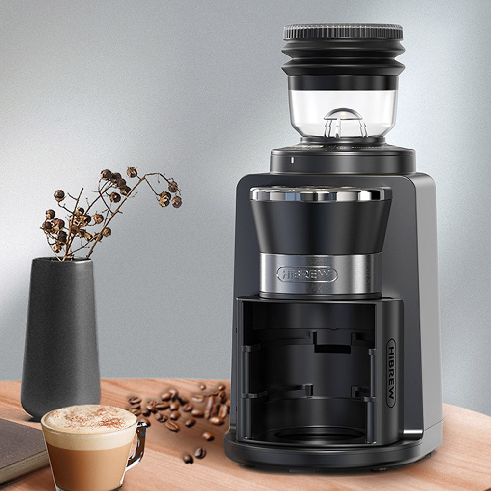 HiBREW G3A Coffee Grinder, 40mm Conical Burr, Air Blower, 31-gear Scale, Memory & Antistatic Function, Manual & Automatic, Visual Bean Storage Beige
