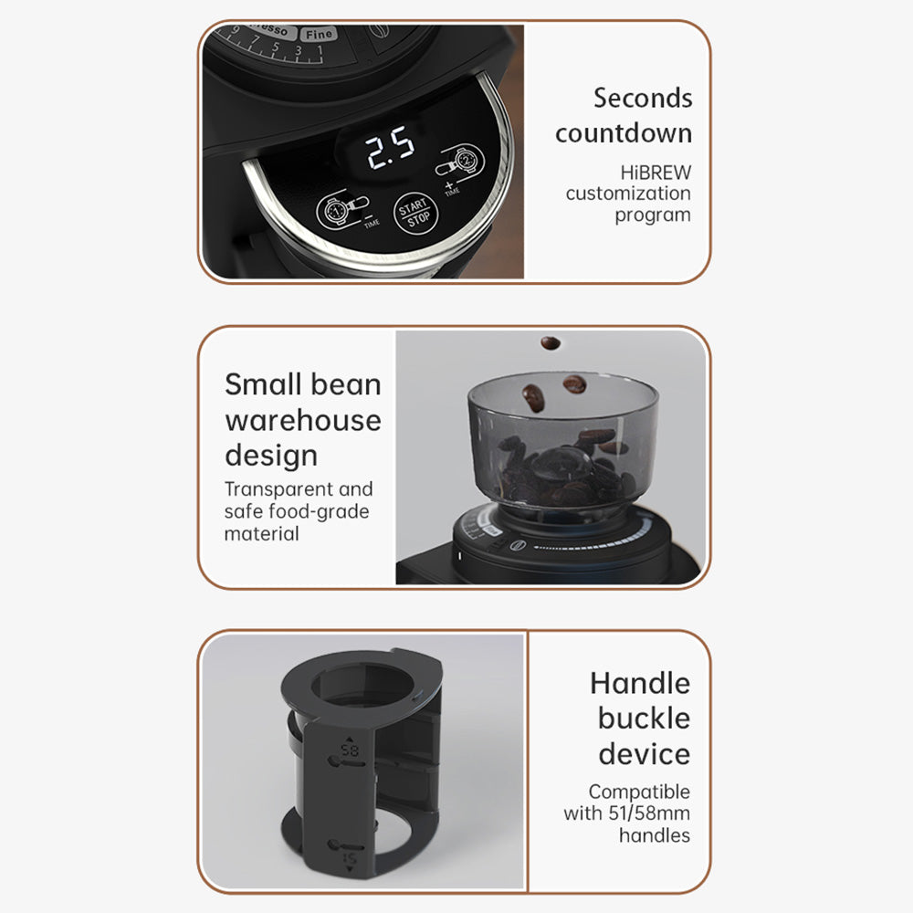HiBREW G3A Coffee Grinder, 40mm Conical Burr, Air Blower, 31-gear Scale, Memory & Antistatic Function, Manual & Automatic, Visual Bean Storage Beige