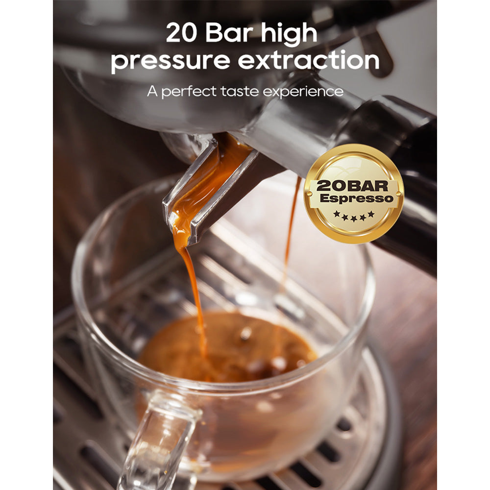 HiBREW H10B Espresso Coffee Machine, 20Bar Extraction Pressure, Semi-Automatic, Adjustable Temperature & Cup Volume, 51mm Aluminum Alloy Handle, 1.3L Removable Water Tank, Silver