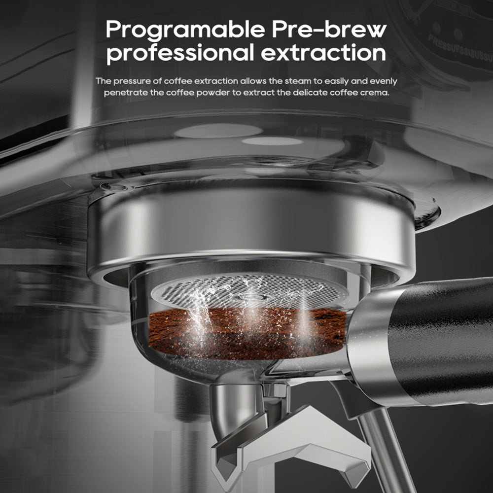 HiBREW H10B Espresso Coffee Machine, 20Bar Extraction Pressure, Semi-Automatic, Adjustable Temperature & Cup Volume, 51mm Aluminum Alloy Handle, 1.3L Removable Water Tank, Silver