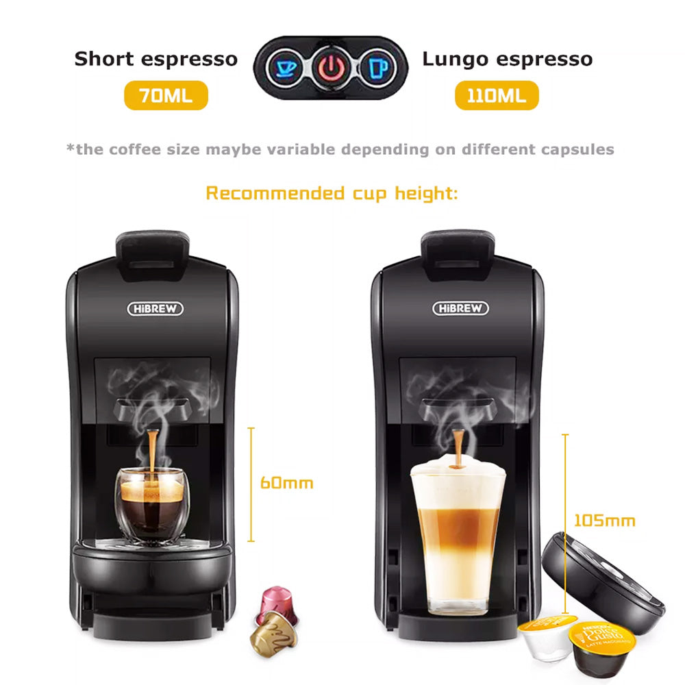 HiBREW H1A 4 IN 1 Expresso Coffee Machine Compatible with Dolce Gusto Ground Coffee - Black