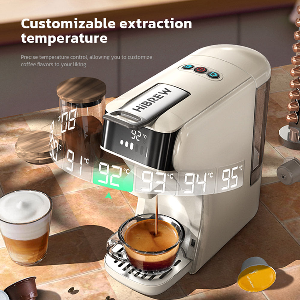 HiBREW H1B 6-in-1 Pods Coffee Maker, 600ml Water Tank, 19 Bar Pressure Extraction, Cold/Hot Mode, LED Indicator, for Kcup*/Nes*/DG*/Espresso Powder, Beige