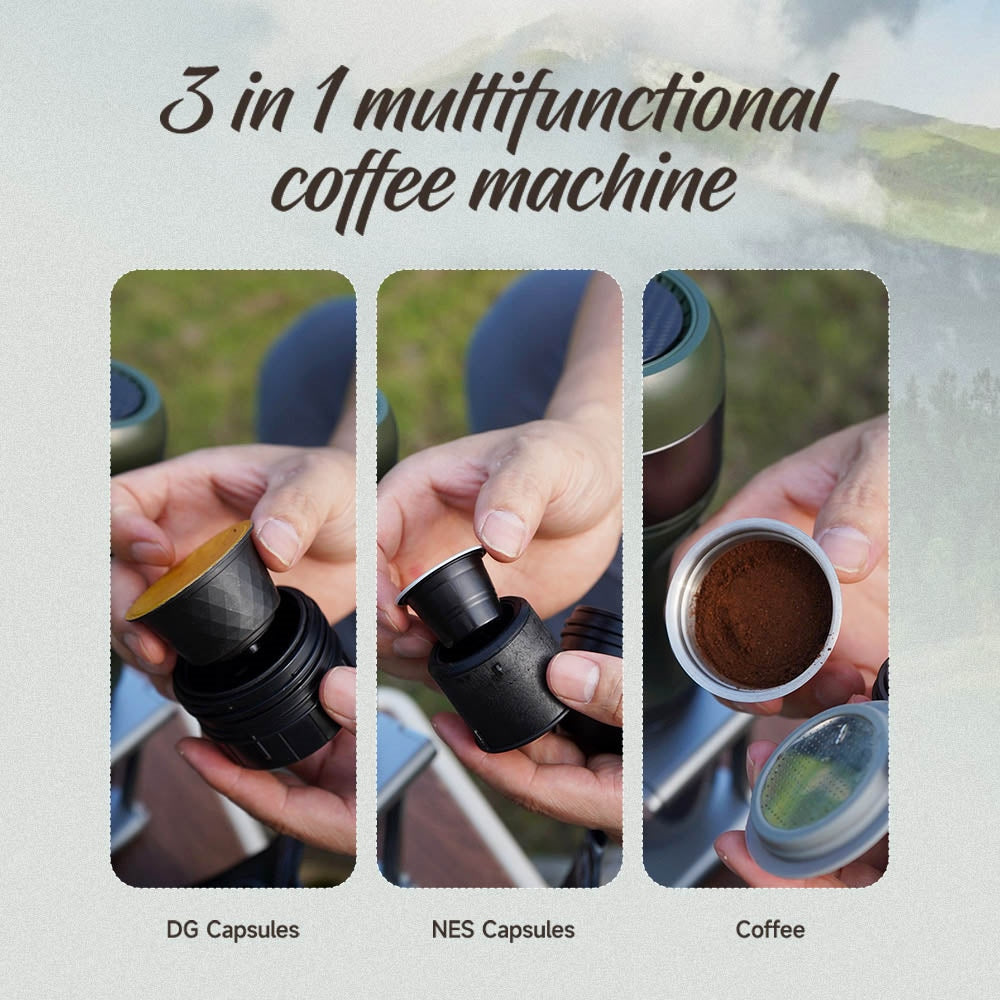 HiBREW H4B Wireless Portable 3 in 1 Espresso Coffee Maker, 15 Bar Pressure, 2200mAh Rechargeable Battery, with Adapter Storage Bag Bracket