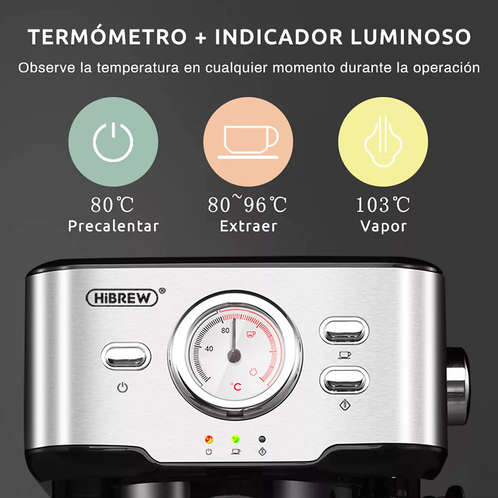 HiBREW H5 1050W Coffee Maker, 20 Bar Semi-Auto Cappuccino Espresso Coffee Machine, 1.5L Capacity, Temperature Display