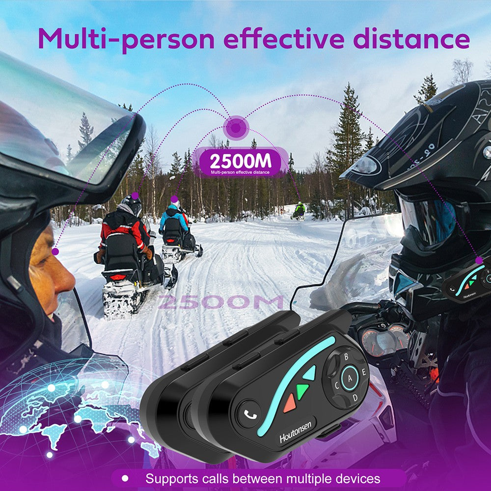 Houtonsen V8 Plus Motorcycle Helmet Headset, 1000M 2-Person Intercom, 30h Working Time, Noise Reduction, MP3/GPS/FM Navigation Support, AI Voice Assistant, IPX67 Waterproof, Bluetooth 5.2 - 1Pc Pack