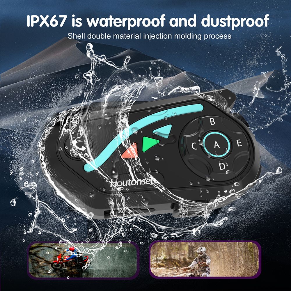 Houtonsen V8 Plus Motorcycle Helmet Headset, 1000M 2-Person Intercom, 30h Working Time, Noise Reduction, MP3/GPS/FM Navigation Support, AI Voice Assistant, IPX67 Waterproof, Bluetooth 5.2 - 1Pc Pack