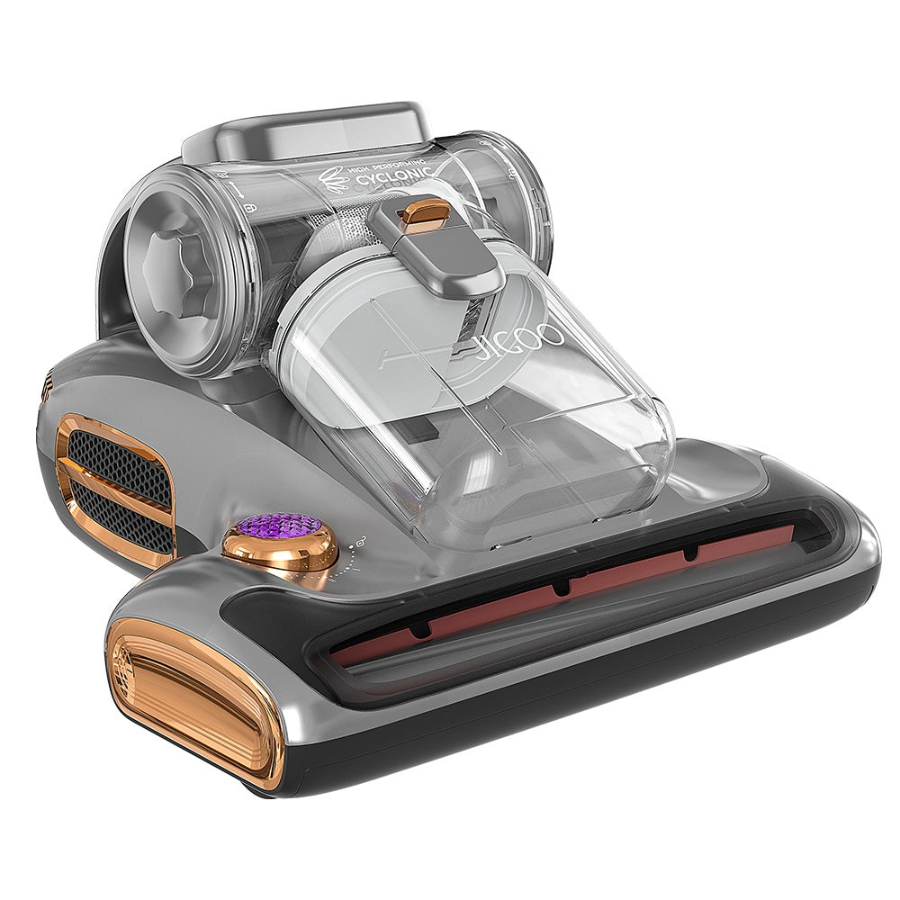 JIGOO T600 Dual-Cup Smart Bed Vacuum Cleaner for Mattress with UV Light, 700W 15KPa Suction, Ultrasonic Tech, 99.99% Mites Removal, Handheld Vacuum Cleaner for Bed, Sofa - Grey