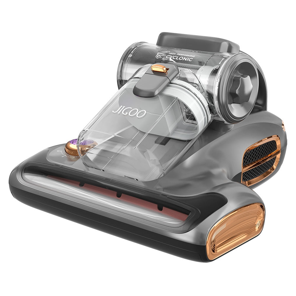 JIGOO T600 Dual-Cup Smart Bed Vacuum Cleaner for Mattress with UV Light, 700W 15KPa Suction, Ultrasonic Tech, 99.99% Mites Removal, Handheld Vacuum Cleaner for Bed, Sofa - Grey