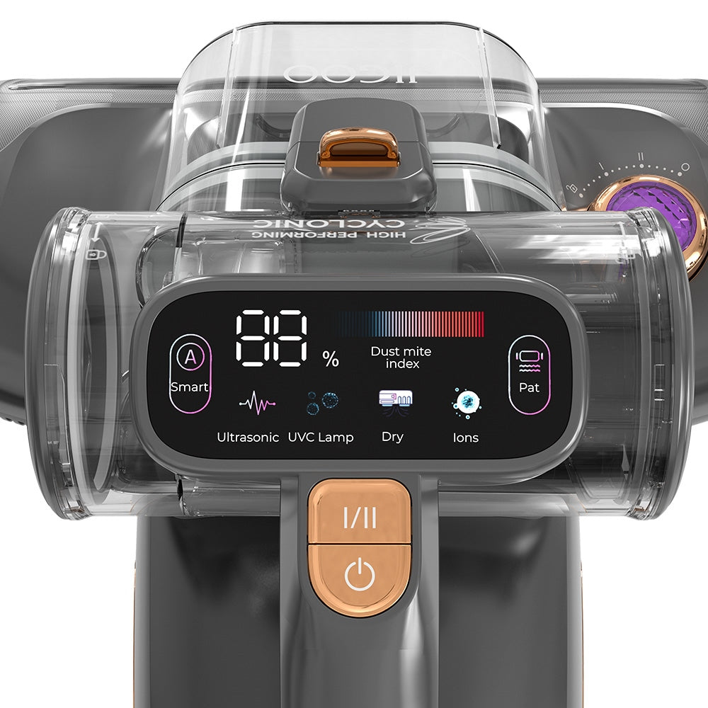 JIGOO T600 Dual-Cup Smart Bed Vacuum Cleaner for Mattress with UV Light, 700W 15KPa Suction, Ultrasonic Tech, 99.99% Mites Removal, Handheld Vacuum Cleaner for Bed, Sofa - Grey