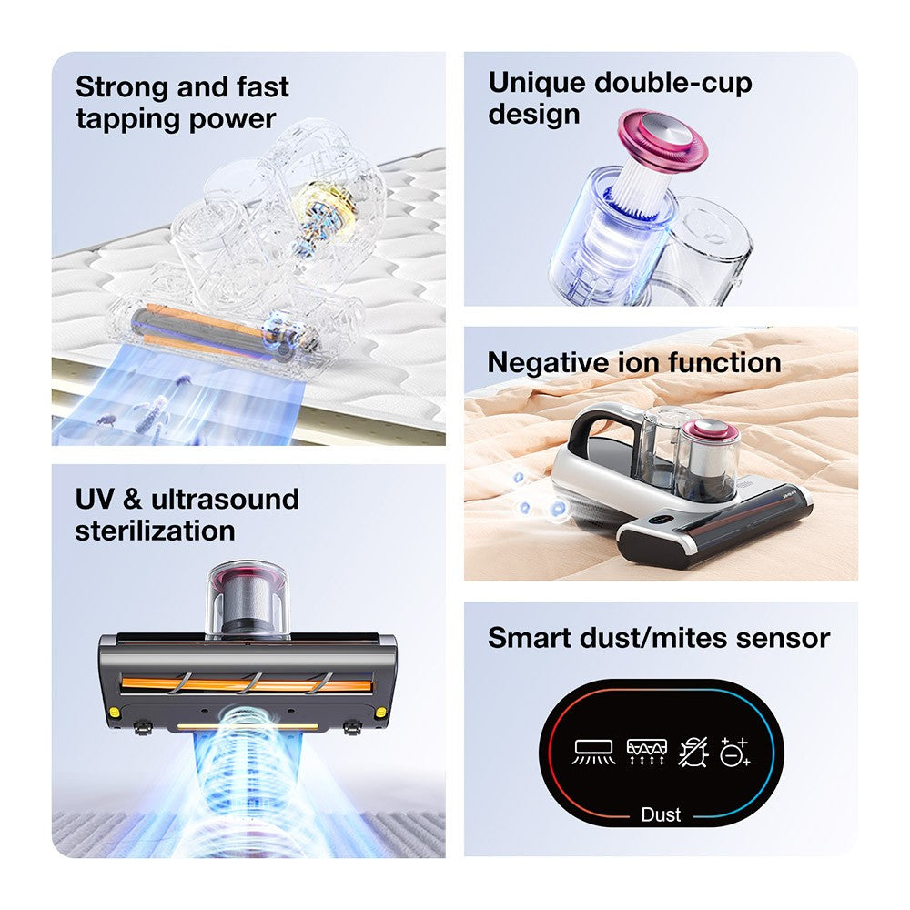 JIMMY BX6 Pro Double Cup Bed Vacuum Cleaner for Mattress with UV Light, 600W 16Kpa Suction, UV sterilizationKilling 99.9% bacteria, LED Display with Smart Dust Sensor, Handheld Vacuum Cleaner for Bed & Sofa