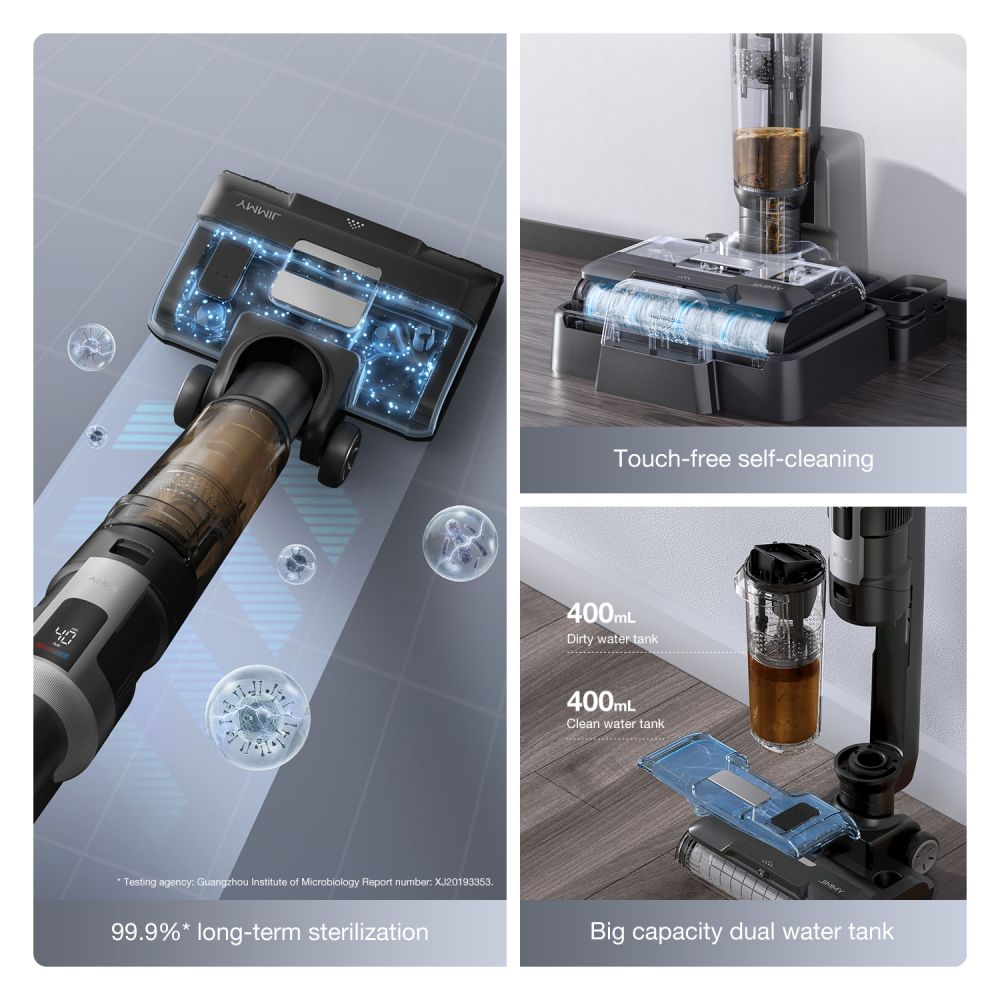 JIMMY HW9 Cordless Wet and Dry Vacuum Cleaner, Self-Cleaning, 400ml Dust Water Tank, Waterproof Brushless Motor, Water Spray Control, LED Display