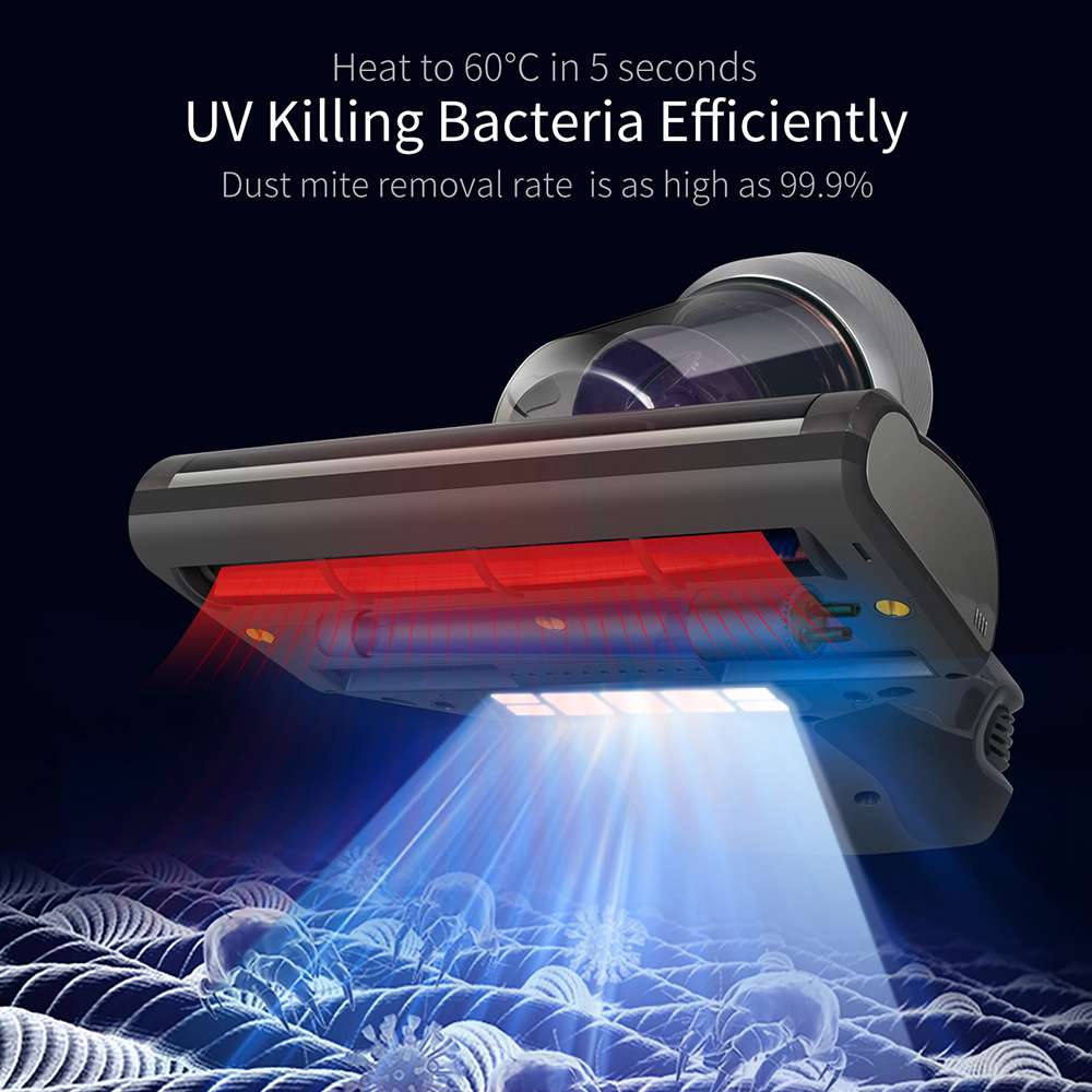 JIMMY JV35 Bed Vacuum Cleaner for Mattress with UV Light, 14Kpa Strong Suction, Dual Cyclone Filtration, High-Temperature UV Acaricide, 5S Rapid Heating, 99.99% Mites Removal, Handheld Vacuum Cleaner for Bed & Sofa - Gray