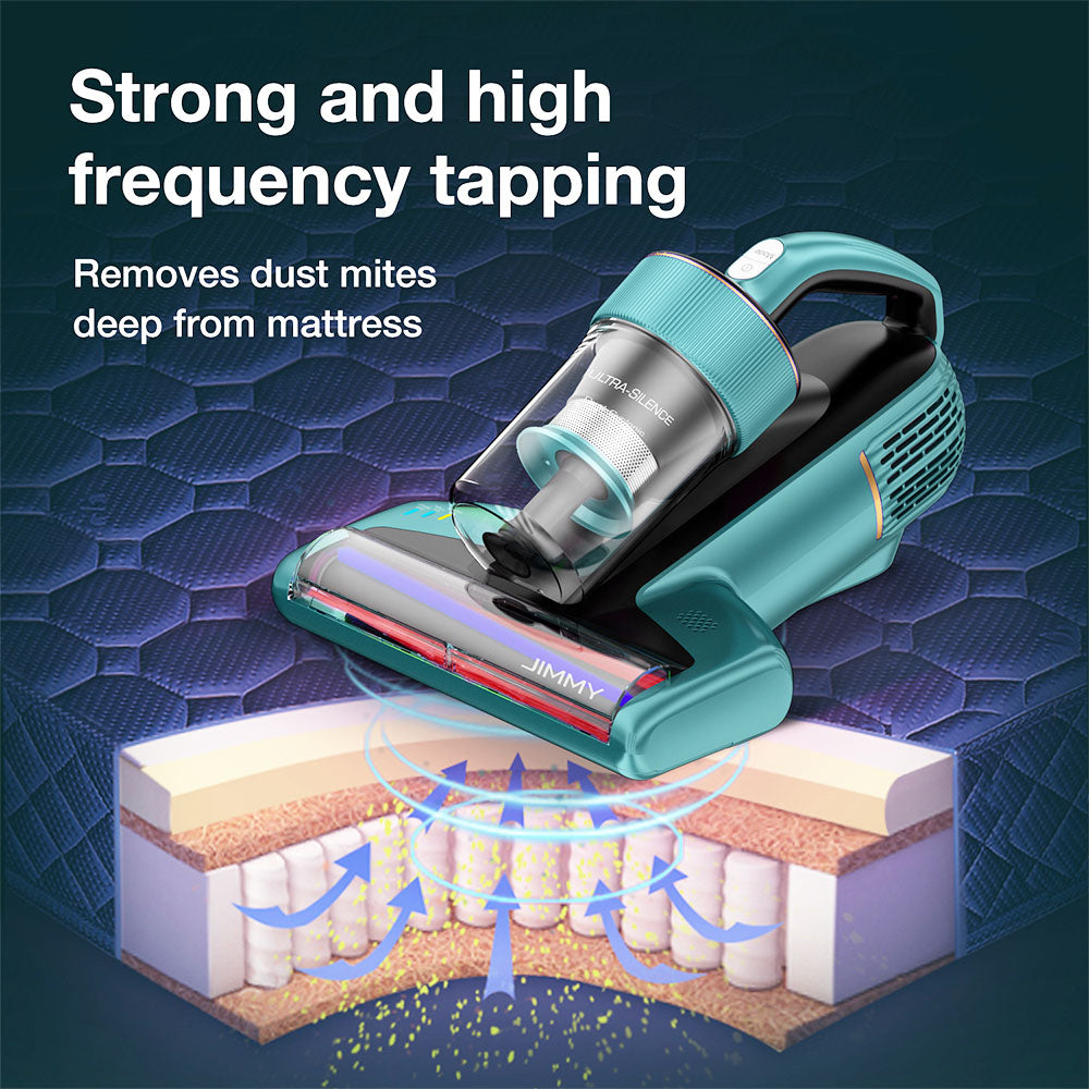 JIMMY BX6 Handheld Anti-Mite Vacuum Cleaner, Bed Vacuum Cleaner, 600W Suction, Strong Tapping Ultrasonic & UV Light Intelligent Dust Recognition, 240mm Widened Suction Port, 3 Modes, 0.5L Dust Cup - Blue