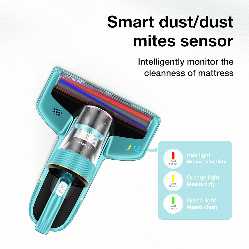 JIMMY BX6 Handheld Anti-Mite Vacuum Cleaner, Bed Vacuum Cleaner, 600W Suction, Strong Tapping Ultrasonic & UV Light Intelligent Dust Recognition, 240mm Widened Suction Port, 3 Modes, 0.5L Dust Cup - Blue
