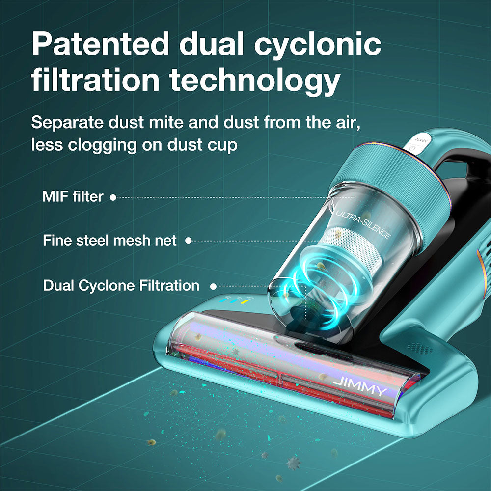 JIMMY BX6 Handheld Anti-Mite Vacuum Cleaner, Bed Vacuum Cleaner, 600W Suction, Strong Tapping Ultrasonic & UV Light Intelligent Dust Recognition, 240mm Widened Suction Port, 3 Modes, 0.5L Dust Cup - Blue