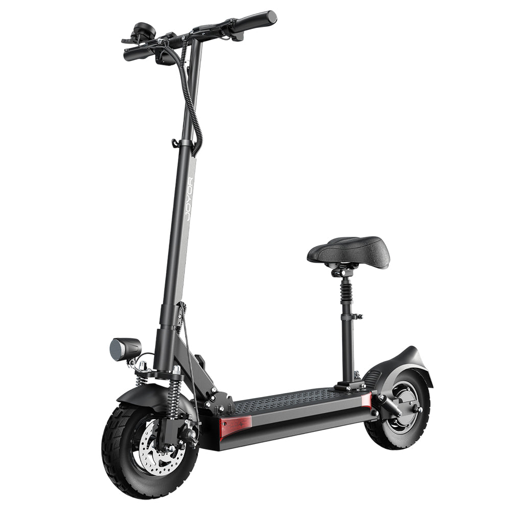 Joyor Y6-S Electric Scooter with Seat, 500W Motor, 48V 18Ah Battery, 10 inch Tire, 25km/h Max Speed, 60km Range, Front & Rear Disc Brakes, Front Spring Shock Absorption & Rear Hydraulic Shock Absorption