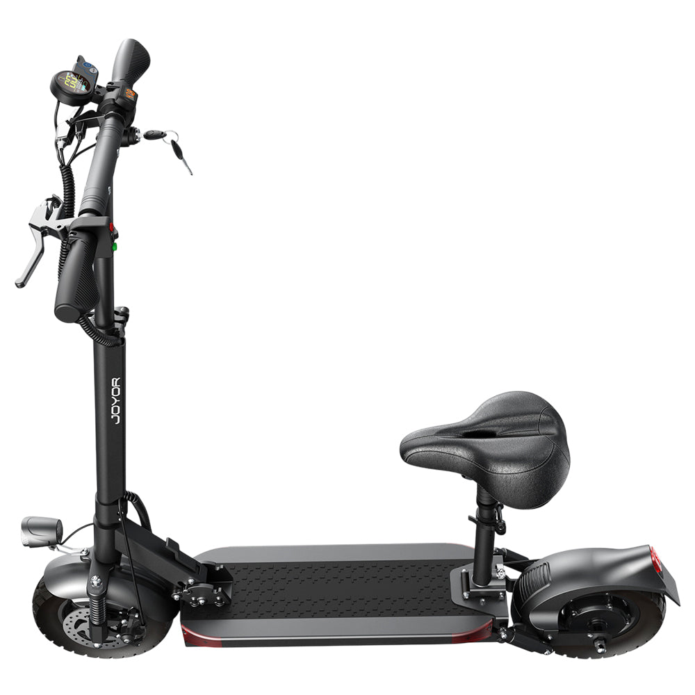 Joyor Y6-S Electric Scooter with Seat, 500W Motor, 48V 18Ah Battery, 10 inch Tire, 25km/h Max Speed, 60km Range, Front & Rear Disc Brakes, Front Spring Shock Absorption & Rear Hydraulic Shock Absorption