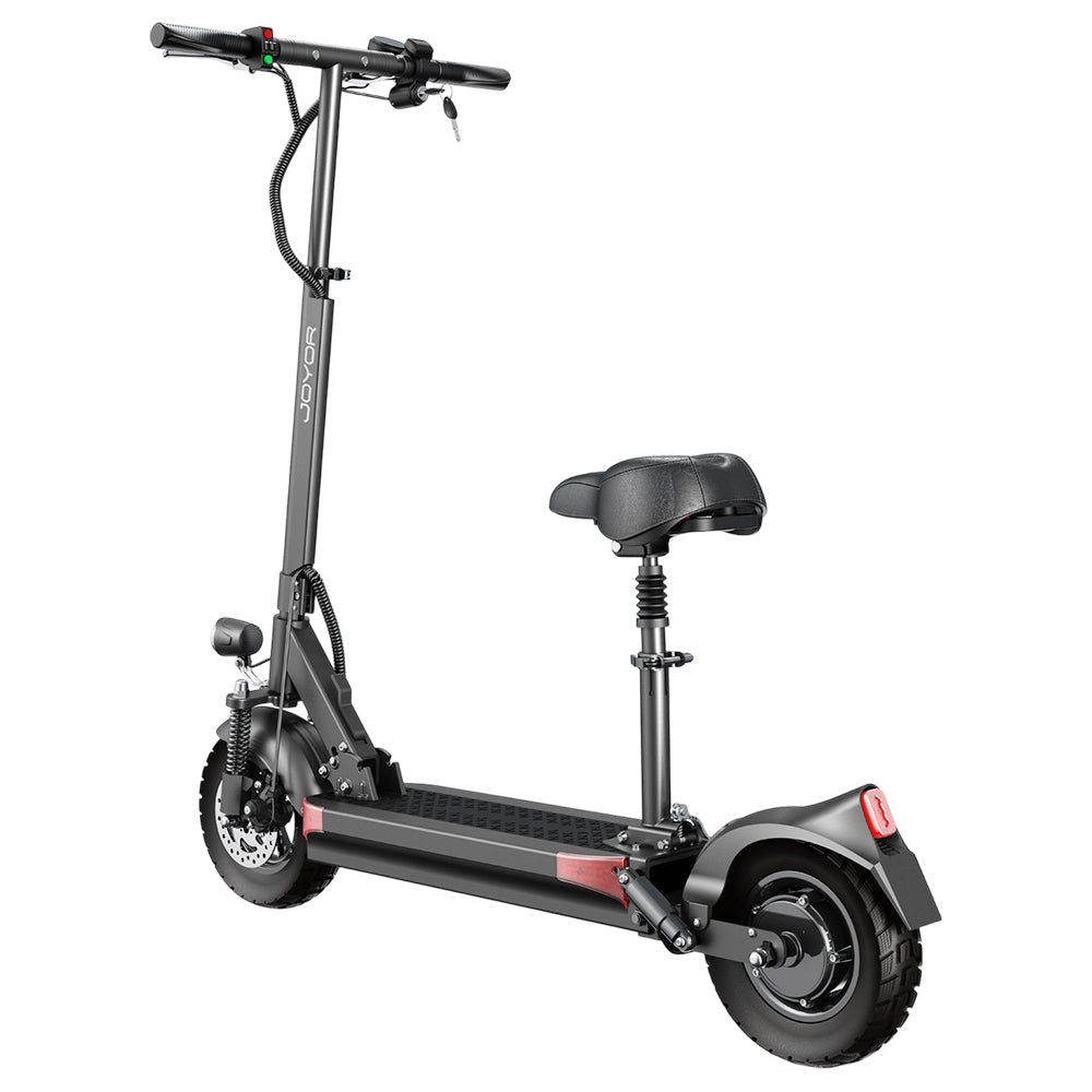 Joyor Y6-S Electric Scooter with Seat, 500W Motor, 48V 18Ah Battery, 10 inch Tire, 25km/h Max Speed, 60km Range, Front & Rear Disc Brakes, Front Spring Shock Absorption & Rear Hydraulic Shock Absorption