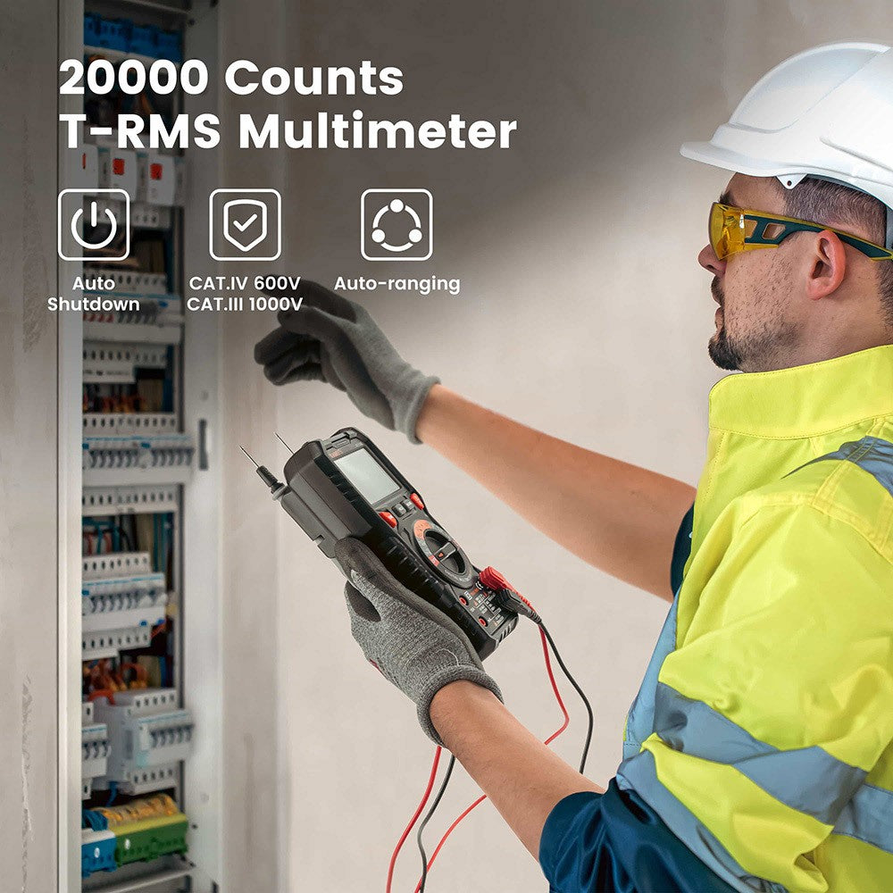 KAIWEETS HT118E Digital AC/DC Multimeter, TRMS 20000 Counts, 2.7 Inch Display, LED Lightning Jacks, Auto-Ranging - Black